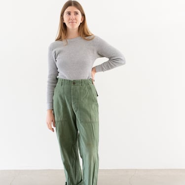 Vintage 26 27 28 Waist x 30 Inseam Olive Green Army Pants | Unisex Utility Fatigues Military Trouser | Button Fly | F506 