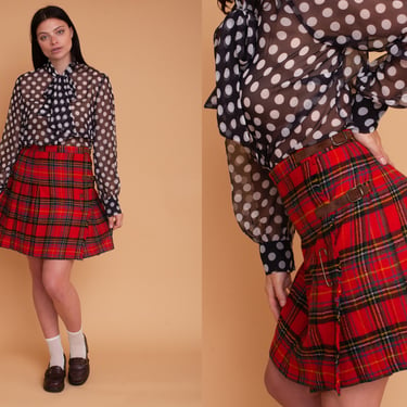 90s Red Plaid Mini Wrap Skirt - Small, 27 – Flying Apple Vintage