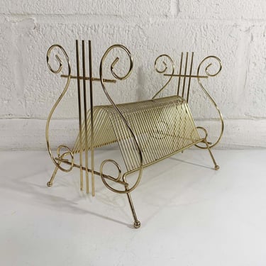 Vintage Record Stand 45 45RPM 7 Inch Holder Storage Mid-Century Metal Wire Vinyl Rack Mid Century Gold Brass Mail Organizer 1960s 