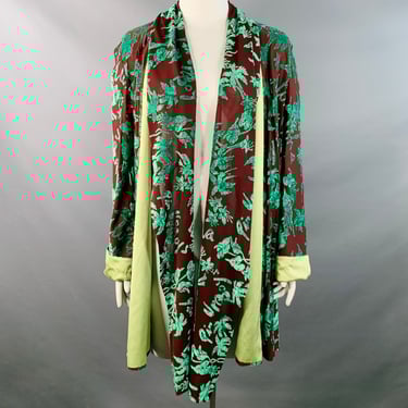 JEAN PAUL GAULTIER Vintage SS96 CYBERBABA Size 12 Burgundy Green Rayon Burnout Open Front Scarf Coat