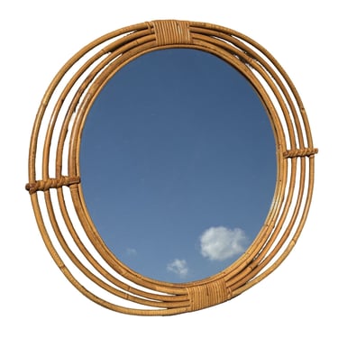 Restored Rattan Oval Hand Woven Wall Mirror with Reed Rattan Frame 