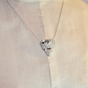 Antique Art Deco Crystal Rhinestone Pendant Necklace Estate 1920s 1930s Dress/Fur Clip Silver Wedding/Bridal Flapper Gatsby Bride Gift 