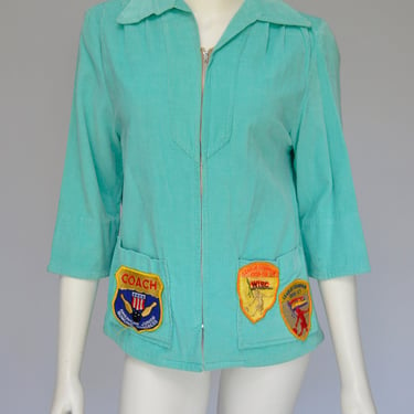 1950s aqua blue corduroy bowling shirt XS-M 