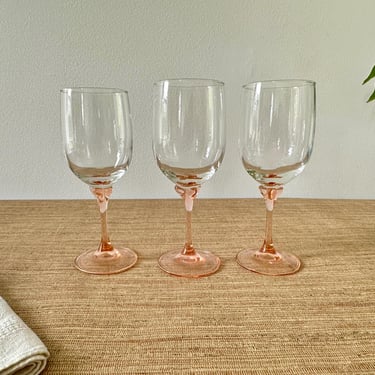 Vintage Luminarc Rose Wine Glasses - Peach Stemware - Set of 3 