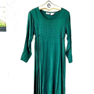 Vintage 90s Indian Shiny Dress 1990s Green Paisley Babydoll Dress 