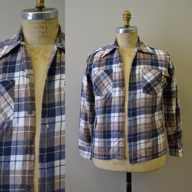 1980s Brown Plaid Flannel Shirt 