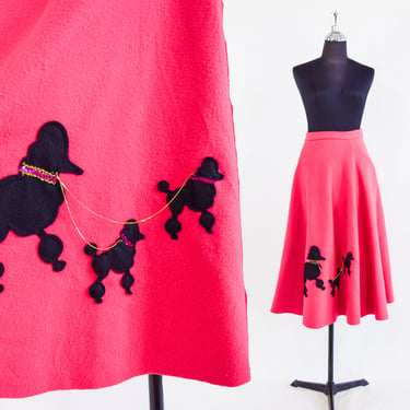 1950s-like Pink Poodle Swing Skirt | 50s-like Hot Pink Circle Skirt | Pink Poodles Skirt | Medium 