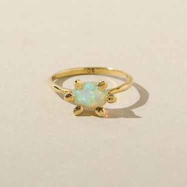 Elegant White Opal Flower Ring for October Birthdays, Nature-Inspired Gemstone Jewelry 