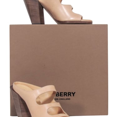 Burberry - Beige Leather Open Toe "Kiersten" Mule Heels Sz 8.5