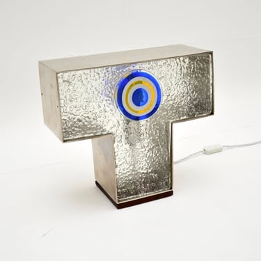 Vintage Italian Glass and Steel Table Lamp
