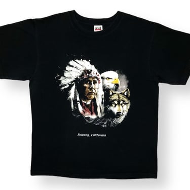 Vintage 90s/Y2K Native American Wolf & Eagle Solvang California Graphic T-Shirt Size Medium 