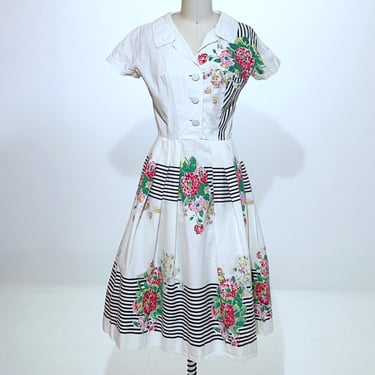 1950s Stripes and Flowers Dress