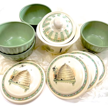 VINTAGE: 1990s Pfaltzgraff Naturewood Covered Trinkets - Dishes - Sugar Bowl - Candle Holders - 592, 593 - SKU 32-D-00032558 