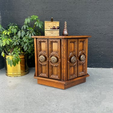 Carved Wood And Laminate Hexagon Side Table