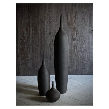 SHIPS NOW- Seconds Sale- 3 Ceramic Bottle Vases in Raw Black Stoneware 