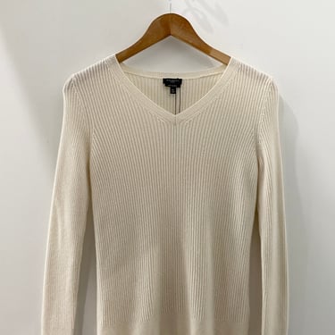 White Cashmere Ribbed Sweater
