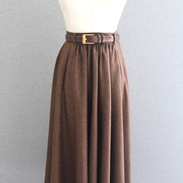 1980-90s - Wool Skirt - Slit Pockets - Ankle Length - Circle Skirt - by Evan Picone - XS 