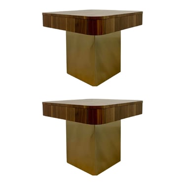 A.r.t. Organic Modern Wood and Brass Finished Metal End Table Pair
