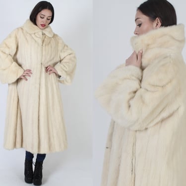 Full Length Blonde Mink Coat / Plus Size Maxi Length Real Fur Jacket / Vintage 80s Genuine Platinum Plush Swirl Sleeve Overcoat 