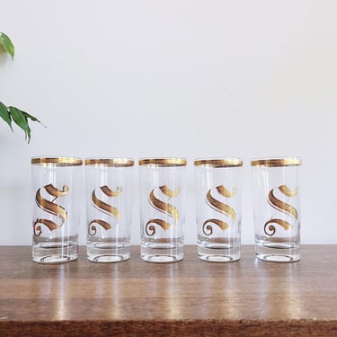 Mid-Century Culver Highball Glasses Monogrammed “S” - Set of 5 