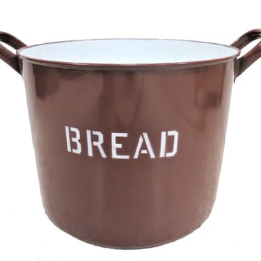 Vintage Enamel Bread Pail With Raised Lettering 