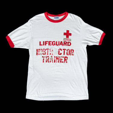 80s Lifeguard Instructor Trainer Ringer Tee - Men's Medium, Women's Large | Vintage American Red Cross Unisex Graphic T Shirt 