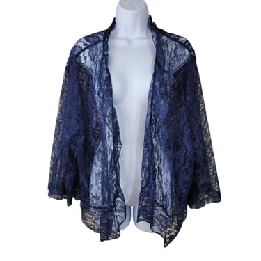 Vintage Sheer Lace Jacket Plus Size 5X/6X Ruffle Navy Blue Cover Up Topper Alt 