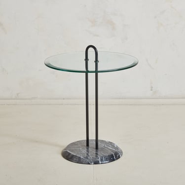 Grey Marble + Glass Side Table with Arched Detail by Vico Magistretti for Cattelan Italia, 1980s