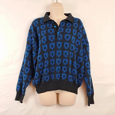 Vintage 80s Black & Blue Preppy Sweater 