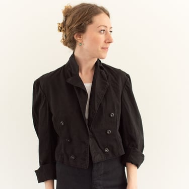 Vintage Black Crop Military Jacket | Double Breasted Corozo | 50s British Cotton Overdye | XS S 
