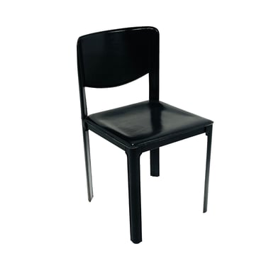 #1496 Matteo Grassi Black Leather &amp; Steel Chair