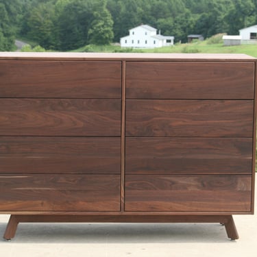 X8420fs +Mid Century Modern Hardwood Dresser with 8 Inset Drawers,  Flat Sides, Slanted Feet, 60