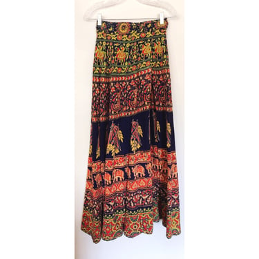 Vintage Indian Block Print Cotton Wrap Skirt 