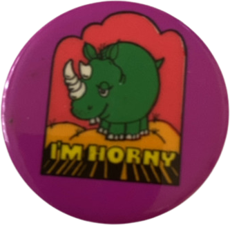 70s 1975 Org Iconic &quot;i'm Horny&quot; Rhino Button/pinback By Best Seal Corp