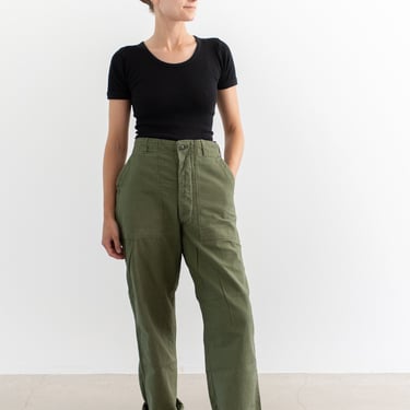 Vintage 30 31 32 Waist Olive Green Army Pants | Unisex Utility Fatigues Military Trouser | Button Fly | F416 