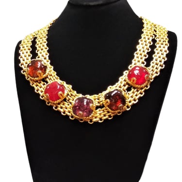 Dominique Aurientis Paris Gripoix Gold Collar Necklace - Vintage Statement Jewelry 