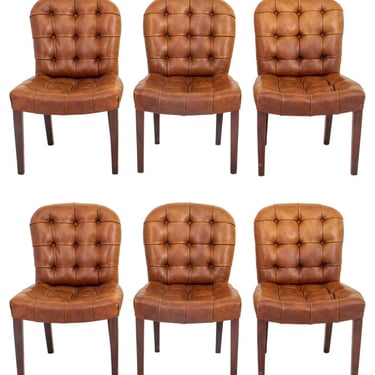 Toffee-Tone Leather Upholstered Dining Chairs, Set of Six