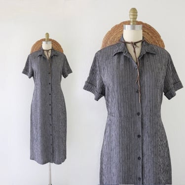 micro grid dress - m - vintage 90s y2k black white check plaid button tie back size medium minimal short sleeve spring summer dress 