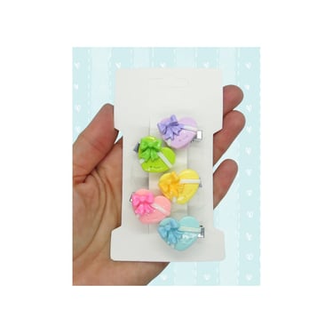 Pastel Hearts Hair Clip Set Cute Kawaii Rainbow Bows Barrette Clips 