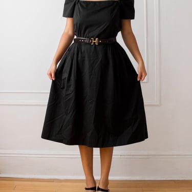 1990s Black Bow Sundress / Vintage Square Neck Midi Dress 