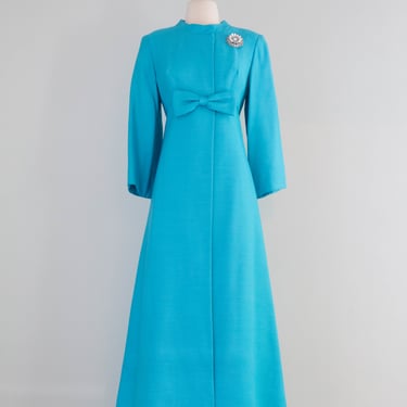 Elegant 1960's Tiffany Blue Formal Gown & Matching Coat / SM