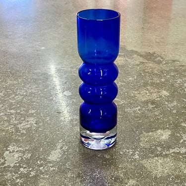 Vintage Aseda Glasbruk Sweden Cobalt Hooped Art Glass Bubble Vase Bo Borgstrom MCM 
