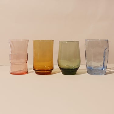 Multicolored Juice Glasses, Vintage Rainbow Glass Set, Vintage Juice Glasses 