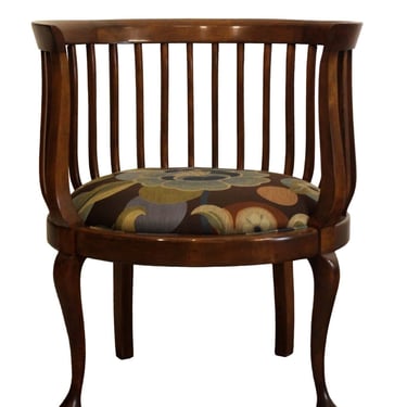Vintage Traditional Mission Style Tiger Oak Round Back Barrel Chair Armchair 