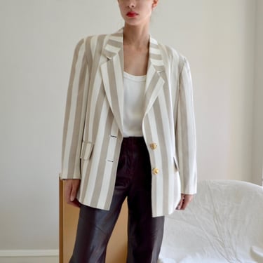 vertical striped linen blend boxy blazer jacket 