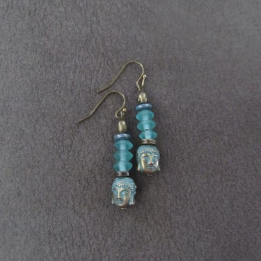 Buddha earrings, patina earrings 
