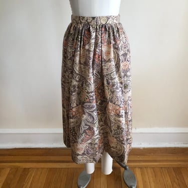 Brown Floral and Paisley Print Midi-Skirt - 1970s 
