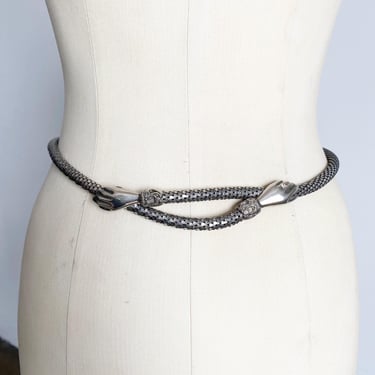 Vintage DL Auld Hand Belt, Necklace, Silver Tone 