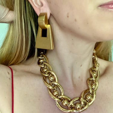 Huge Brushed Gold Modern Knocker Earrings