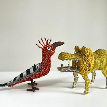 Vintage African Beaded Animals, Lion and Hoopoe Bird - Your Choice 